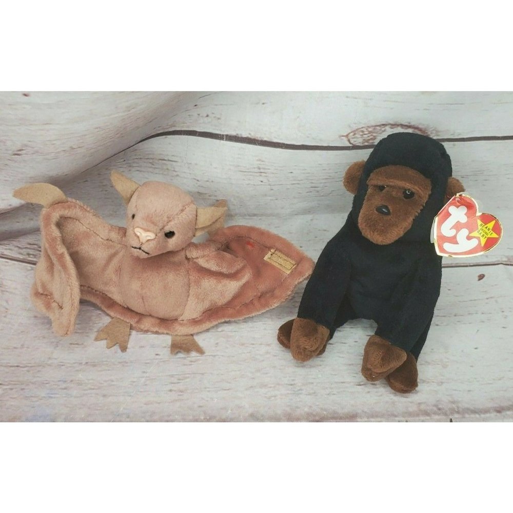 Rare 1996 Batty & Congo Retired Vintage Beanie Babies Collectible P.V.C Pellets